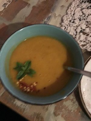 Amazing pumpkin soup  at Raeti in Crete