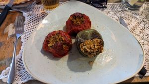 Stuffed pepper and tomato at Raeti in Crete