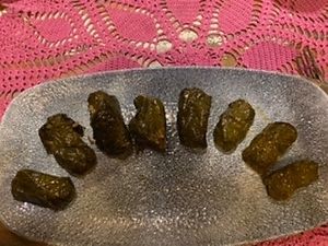 Vegan dolmades (vine leaves stuffed with rice and herbs) at Raeti in Crete