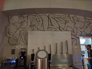 Wall decoration behind the bar at Gazzo. at Gazzo in Berlin