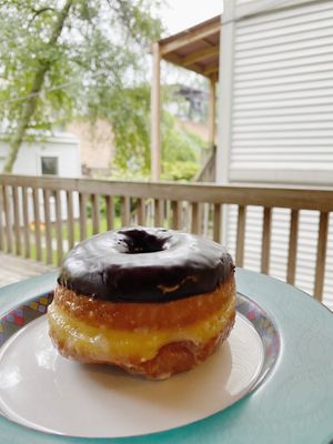 Chocolate glazed brioche donut at Beacon Doughnuts in Chicago