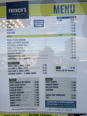 French’s menu  at French's Fish Shop in Wells-next-the-sea
