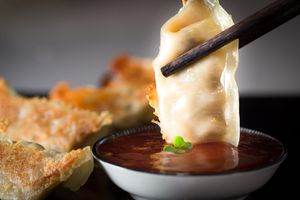 Pan Gyozas witch sauce at Oplante in Laval