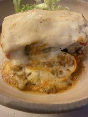 Lasaña de boloñesa de soja (veggie) at El Berenjenal in Valladolid