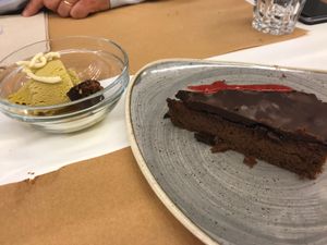 E X T R A O R D I N A R Y deserts: ginger&banana ice cream + Sacher cake at El Berenjenal in Valladolid