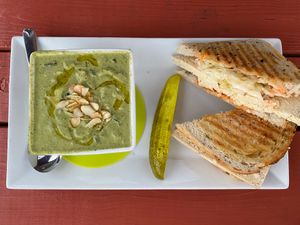 Cucumber gazpacho & tofu reuben at Guardian Brewing Company in Saugatuck