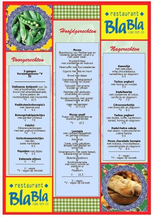 Current menu at Bla Bla in Groningen