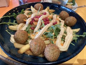 Loaded fries hummus falafel   at Cafe Del Sol in Moenchengladbach