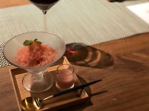 Peach kakigori  at Coconoma Season Dining in Tokyo