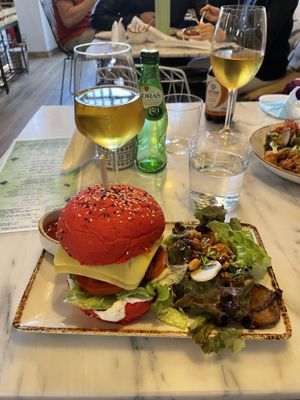 Bean burger at Bloomy Market in Setubal