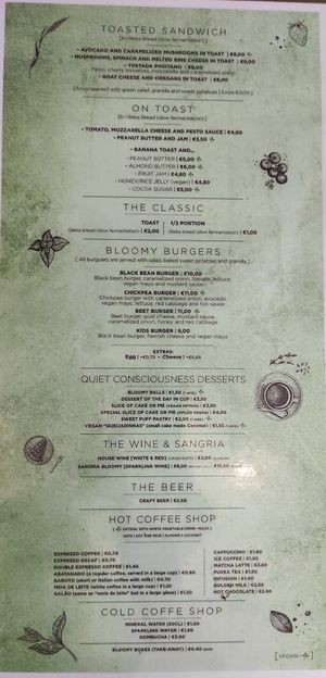 Menu at Bloomy Market in Setubal