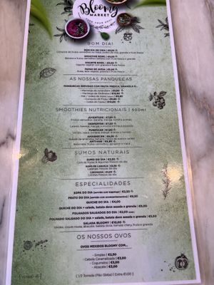 Menu frente  at Bloomy Market in Setubal