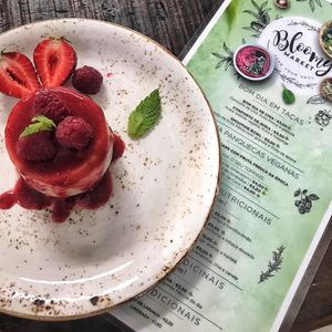 Red fruit panacota at Bloomy Market in Setubal