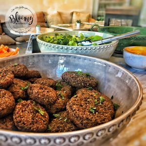 Black bean burgers at Bloomy Market in Setubal