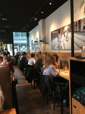 Restaurant interior (corona style) at Cotidiano Promenadenplatz in Munich