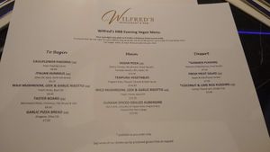 Vegan menu at Wilfred's in Burnley