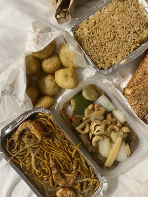 Sweet & sour chicken balls, and beef with cashew nuts at In Cafe & Restaurant in Cardiff