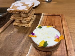 Two of her signature desserts made with heart  at Bien Caramélisé in Kowloon
