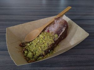 Salted Caramel Cheesecake 
with pistachio topping at Zaytouna Cafe in Aachen