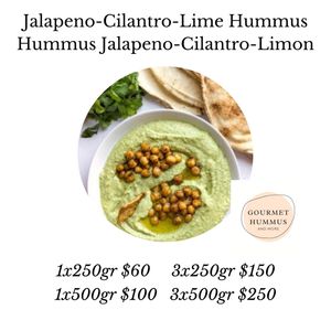 Available every week, along our Classic and two surprise flavors. Our best seller and now available without Cilantro.

Mild for Mexican taste, hot for everyone else. at Gourmet Hummus and More in Playa Del Carmen