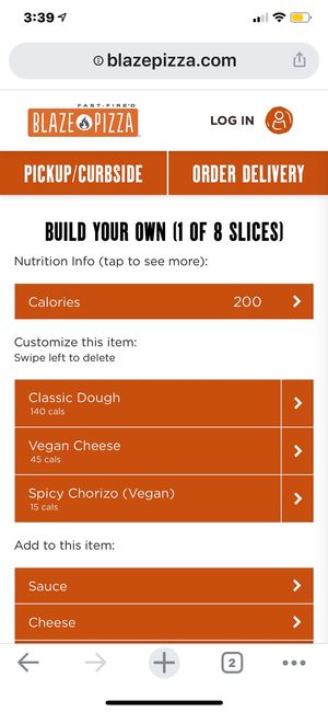Calories listed 😀 at Blaze Pizza in Trinity