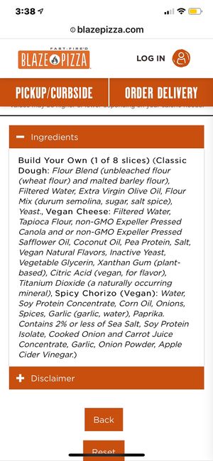 Calories are listed 😀 at Blaze Pizza in Trinity