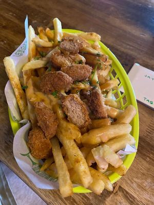 Gravy Baby Loaded Fries (with added Crispy Chick’n)  at Vegan Noms - Pop Up in Brighton