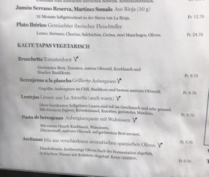 Vegan cold tapas at Tapas del Mar in Basel