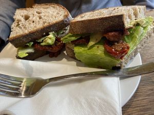 Humous and avocado sandwich with sourdough bread at Hideout Cafe in Edinburgh