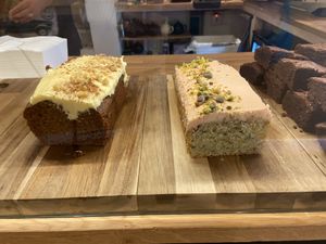 Carrot loaf. & pistachio and raspberry loaf  at Hideout Cafe in Edinburgh