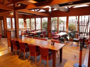 Seating at Manor Food Court in Lausanne