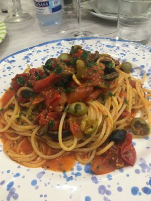 Spaghetti puttanesca, again not on the menu and made specially. - vegan at ENJOY The Little Things in Sorrento