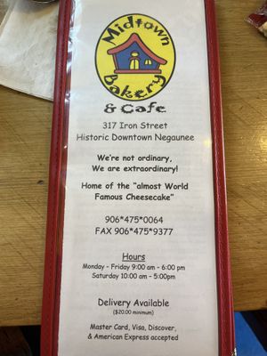 Menu  at Midtown Bakery & Cafe in Negaunee