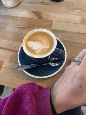 another beauty of a micro foam flat white 😇  at Beam Me Up Bagels - City in Dunedin