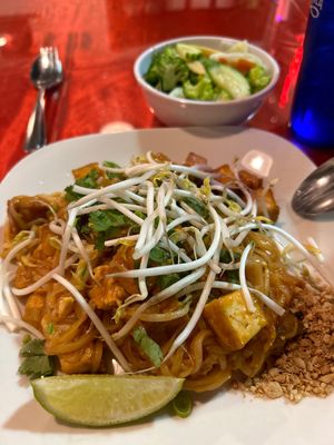Tofu Pad Thai with side steamed veggies   at Thai E-San in Myrtle Beach