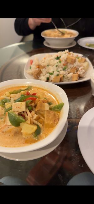 Red curry with tofu , pineapple fried rice with no egg and fried tofu   at Thai E-San in Myrtle Beach