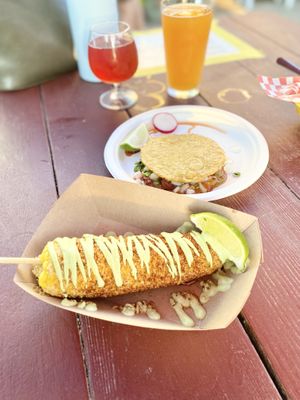 Our second time here— the Mulitas with braised jackfruit & Elote— both delicious! at La Taquiza Vegana in Portland