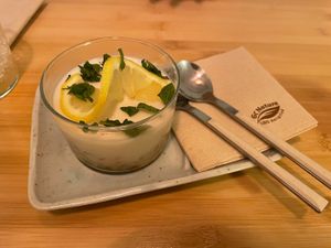 Coconut and lemon pudding  at Veganashi - Gluten Free Sushi in Barcelona