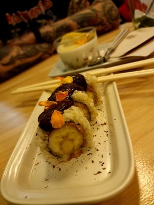 Dessert💛 pb banana chocolate rolls at Veganashi - Gluten Free Sushi in Barcelona