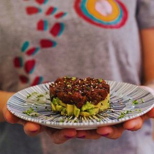 Marinated watermelon, avocado and lemon cream tartare at Veganashi - Gluten Free Sushi in Barcelona
