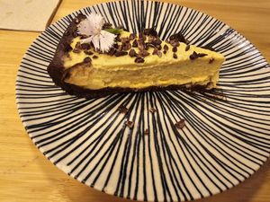 Cacao & passionfruit raw cake at Veganashi - Gluten Free Sushi in Barcelona