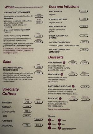 Menu (drinks/desserts).  at Veganashi - Gluten Free Sushi in Barcelona