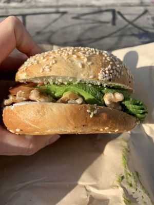 Avocado walnut bagel (vegan) at Budapest Bagel in Vienna