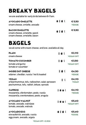 vegan/veggie menu at Budapest Bagel in Vienna