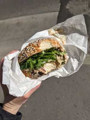 No tuna bagel (contains more fake tuna than this image suggests) at Budapest Bagel in Vienna