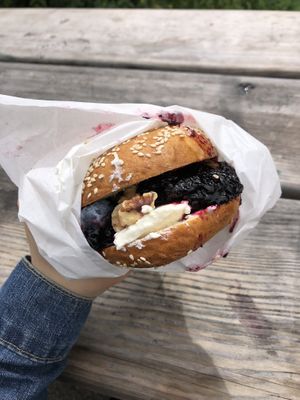 Blueberry bagel vegan option (blueberry bagel should be used normally)  at Budapest Bagel in Vienna