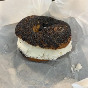 Vegan bagel with vegan cream cheesee  at Budapest Bagel in Vienna
