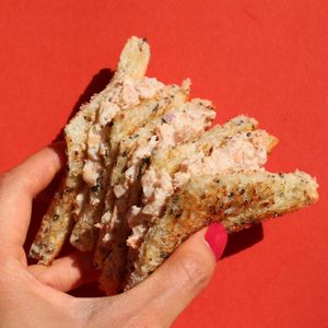 jackfruit “tuna” sandwiches at kalebreak in Bangkok