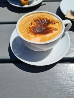 Vegan cappuccino with oat milk at The Cook Book in St Just