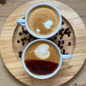 Oat Latte & Coconut Cappuccino with Vegan Sprinkles at The Cook Book in St Just